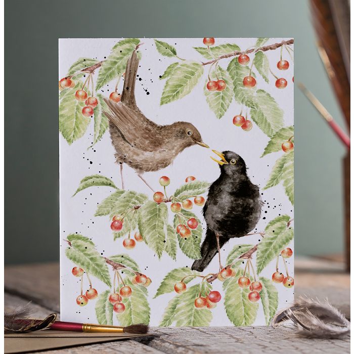 The Cherry Tree Blackbird Greeting Card And Envelope By Wrendale Desig