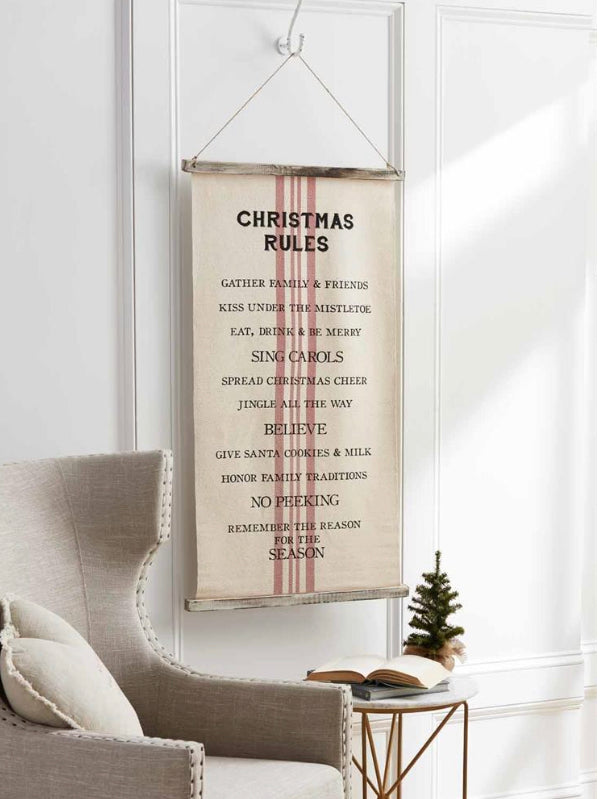 Reversible Thanksgiving & Christmas Holiday Rules Wall Hanging