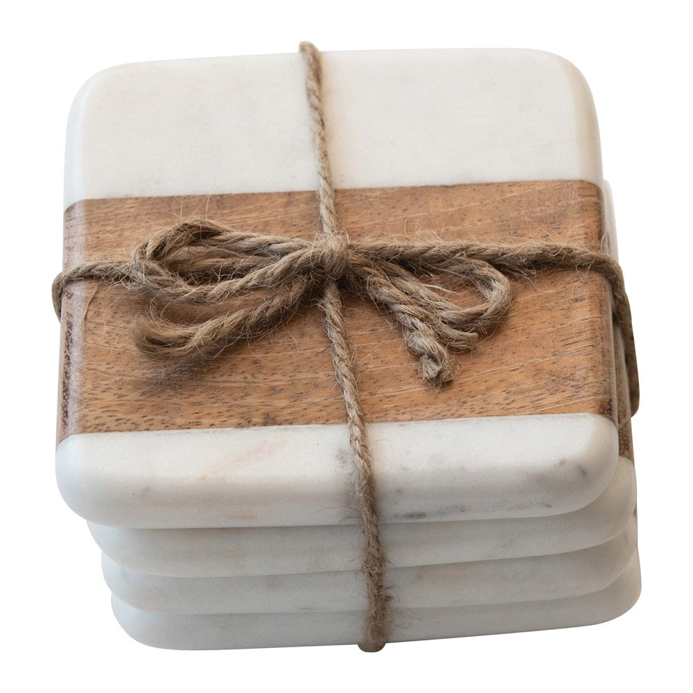 Marble & Acacia Wood Coasters, White & Natural, Set of 4 – Summer's Market  Floral & Home Decor